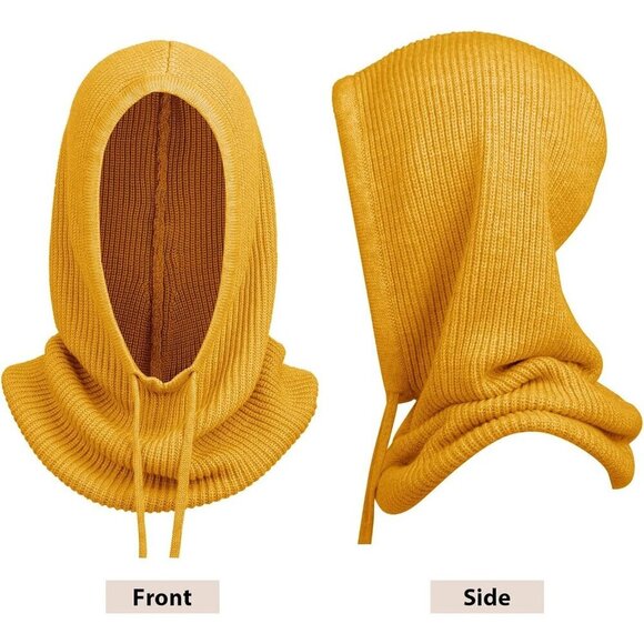 Unisex Yellow Beanie Skull Cap with Drawstring Warm Winter Hats for Outdoor main image 4